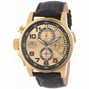 Invicta Force Chronograph Gold-tone Dial Black Leather Band Men's Watch 14475