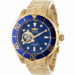 Invicta Grand Diver Automatic Blue Textured Dial 18kt Gold Ion-Plated Men's Watch 13711