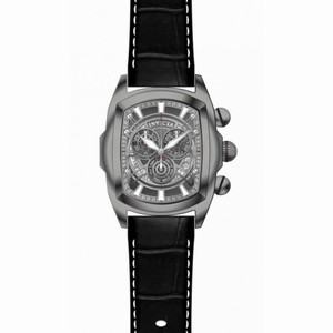 Invicta Lupah Chronograph Gunmetal Skeleton Dial Black Leather Men's Watch 18843