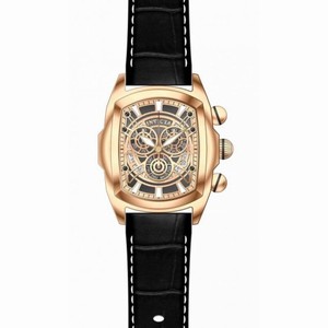 Invicta Lupah Chronograph Rose Skeleton Dial Black Leather Men's Watch 18842