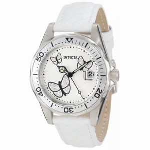 Invicta Pro Diver Silver Dial White Leather Ladies Watch 12515