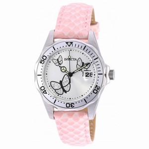 Invicta Pro Diver White Dial Pink Leather Ladies Watch 19738