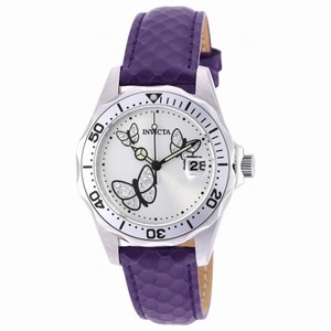 Invicta Pro Diver White Dial Purple Leather Ladies Watch 19740