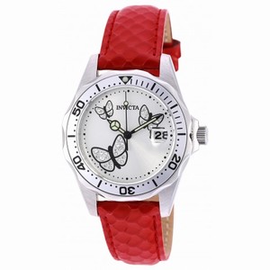 Invicta Pro Diver White Dial Red Leather Ladies Watch 19739
