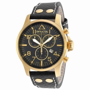 Invicta Reserve Black Dial Black Leather Men's Chronograph Watch 19752