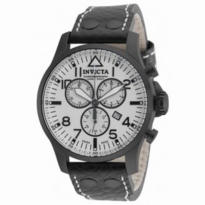 Invicta Reserve White Dial Black Leather Men's Chronograph Watch 19755