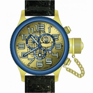 Invicta Russian Diver Chronograph Gold-Dial Black Leather Men's Watch 14615