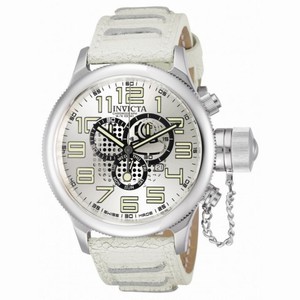 Invicta Russian Diver Chronograph Silver Dial White Leather Men's Watch 10554