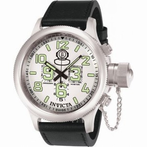 Invicta Russian Diver Chronograph White Dial Black Leather Men's Watch 7001