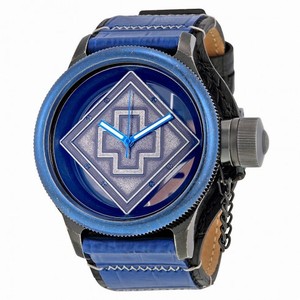 Invicta Russian Diver Distressed Black and See-thru Dial Blue and Black Leather Swiss Quartz Men's Watch 17648