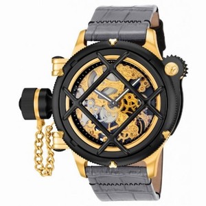 Invicta Russian Diver Mechanical Skeleton Dial Grey Leather Men's Watch 14625