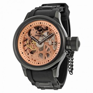 Invicta Russian Diver Rose Skeleton Dial Black Polyurethane Men's Watch 17283