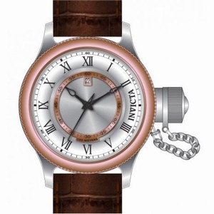 Invicta Russian Diver Silver-tone Dial Brown Leather Band Men's Watch 14079