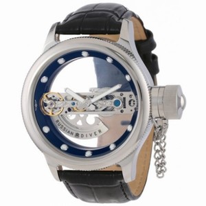 Invicta Russian Diver Transparent Dial Vlack Leather Men's Watch 14212