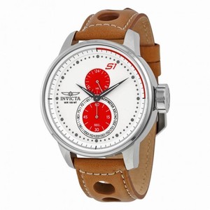 Invicta S1 Rally Chronograph White Dial Light Brown Leather Men's Watch 16018