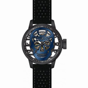 Invicta S1 Rally Mechanical Transparent Blue Skull Dial Black Leather Men's Watch 20197