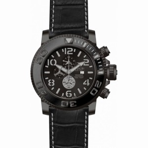 Invicta Sea Hunter Chronograph Black Dial Black Leather Strap Men's Watch 10697