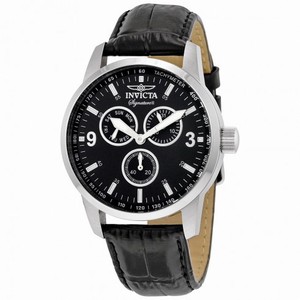Invicta Signature Chronograph Black Dial Black Leather Men's Watch 7022
