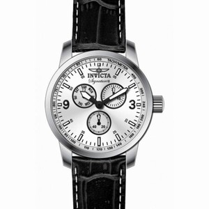 Invicta Signature Chronograph Silver Dial Black Leather Men's Watch 7021