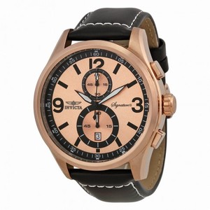 Invicta Signature II Chronograph Elegant Rose Gold-tone Dial Black Leather Men's Watch 7418