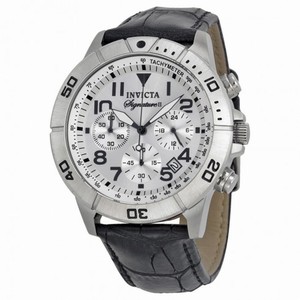 Invicta Signature II Chronograph Silver-tone Dial Black Leather Men's Watch 7283
