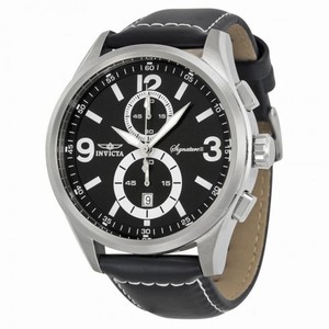Invicta Signature II Elegant Black Dial Leather Chronograph Men's Watch 7415