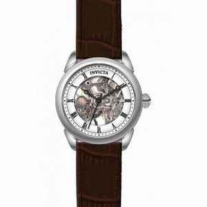 Invicta Specailty Mechaniical White Skeleton Dial Ladies Black Leather Ladies Watch 17196