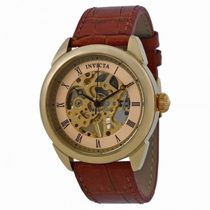 Invicta Specialty Mechanical Champagne Skeleton Dial Light Brown Leather Men's Watch 17186