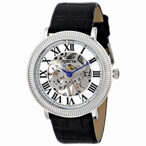 Invicta Specialty Mechanical Silver Skeletal Dial Black Leather Men's Watch 17243