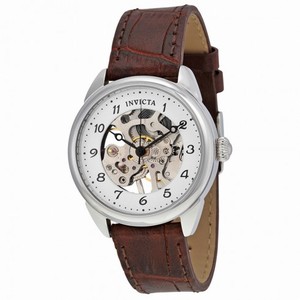 Invicta Specialty Mechanical White Skeleton Dial Brown Leather Unisex Watch 17198