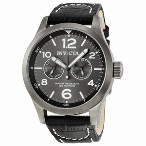 Invicta Specialty Military Grey Dial Black Leather Men's Watch 10492