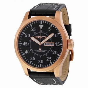 Invicta Specialty Outdoor Black Dial Black Calf Skin Leather Men's Watch 11195