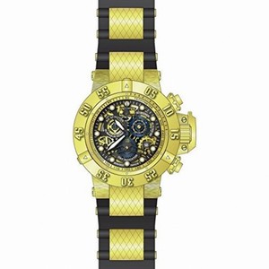 Invicta Subaqua Chronograph Black Skeleton Dial Black Polyurethane with Gold-plated Accents Men's Watch