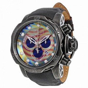 Invicta Venom  Chronograph Brown and Blue Rainbow Dial Distressed Black Leather Men's Watch 15956