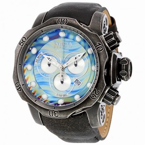 Invicta Venom Chronograph Grey and Silver Rainbow Dial Distressed Black Leather Men's Watch 15958