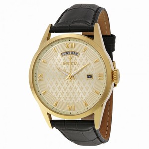 Invicta Vintage Gold Dial Black Leather Men's Watch 12244