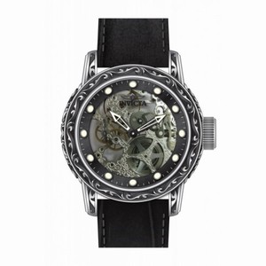 Invicta Vintage Mechanical Skeletal Dial Black Leather Men's Watch 18600