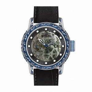 Invicta Vintage Mechanical Skeleton Dial Black Leather Men's Watch 18601