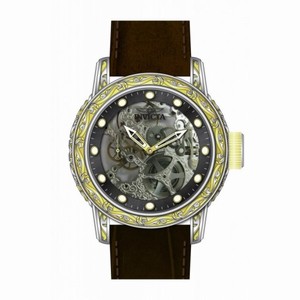 Invicta Vintage Mechanical Skeleton Dial Brown Leather Men's Watch 18602