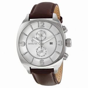 Invicta Vintage Quartz Silver Dial Brown Leather Strap Men's Watch 12206