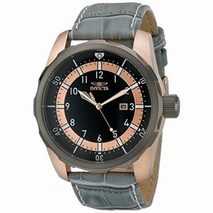 Invictor Aviator Black and Rose Dial Grey Lerather Men's Watch 19565