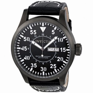 Invitca Black Dial Black Genuine Calf Skin Leather Men's Watch 11200