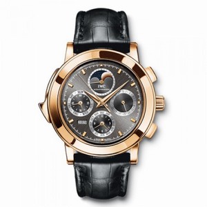 IWC Grande Complication Grey Dial 18kt Rose Gold Black Leather Men's Watch IW377025