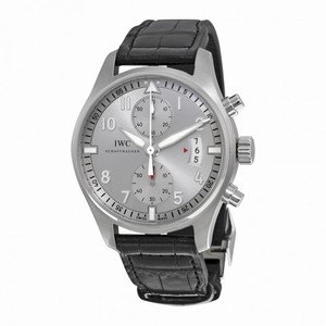 IWC Pilot Spitfire Silver Dial Chronograph Black Alligator Leather Men's Watch IW387809