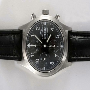 IWC Pilots Classic Chronograph IW371701 Midsize Black Ostrich Leather Strap Watch