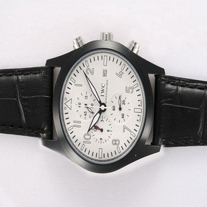 IWC Pilots Classic Chronograph IW371701 White Dial 40mm Black Ostrich Leather Strap Watch