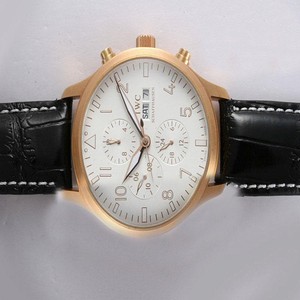 IWC Pilots Classic Chronograph IW371713 Round Midsize Black Cow Leather Strap Watch