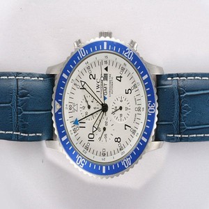 IWC Pilots Spitfire Double Chronograph IW371802 Round Blue Cow Leather Strap White Dial Watch