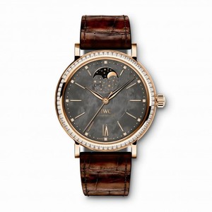 IWC Portofino Black Mother Of Pearl Dial Brown Alligator Santoni Leather Band Automatic Ladies Watch IW459003