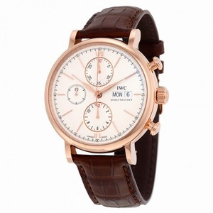 IWC Portofino Silver Dial Chronograph Brown Alligator Leather Men's Watch IW391020